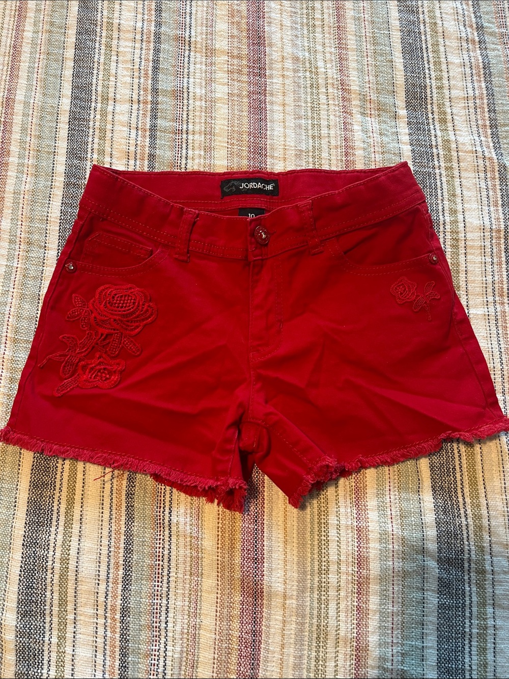 Jordache Red Floral Embroidered Denim Shorts